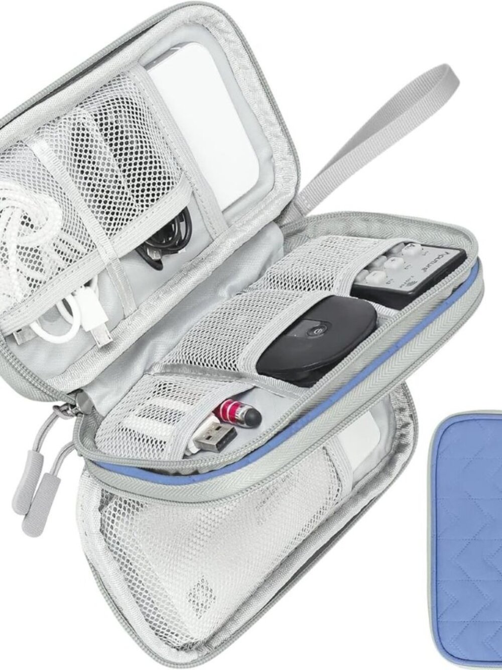 FYY Travel Cable Organizer Pouch, Double Layer, Blue, NWOT
